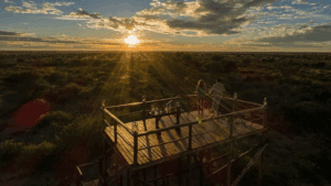 Sunset from the Sleep Out Deck at Dinaka in the Northern Kalahari Botswana
