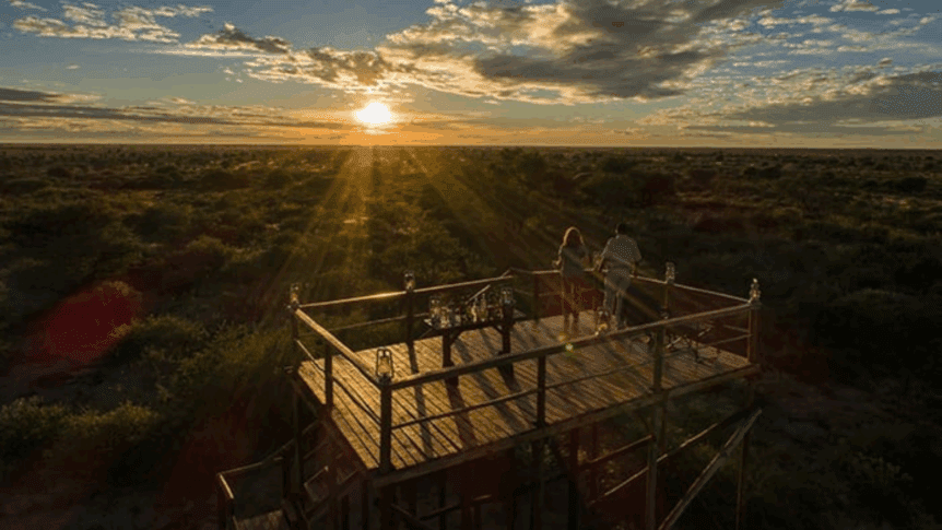 Sunset from the Sleep Out Deck at Dinaka in the Northern Kalahari Botswana