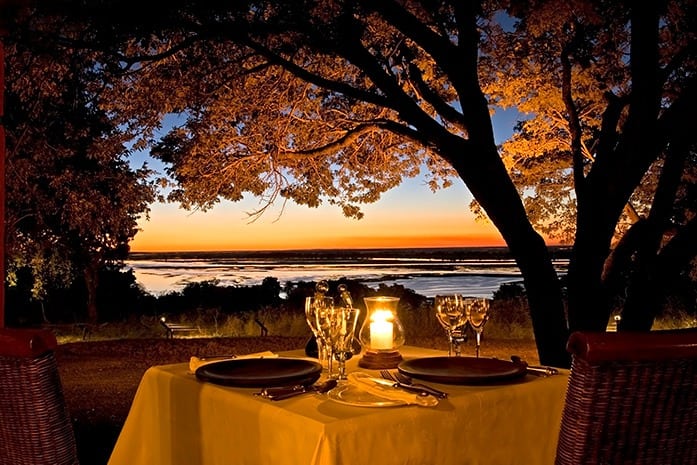 Candle lit dinner overlooking the Chobe Floodplains