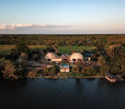 View of Ila Safari Lodge in Kafuwe National Park from the front over the water