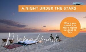 A night under the stars of the Makgadikgadi Salt Pans in Botswana when you stay at Leroo le Tau
