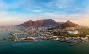 Picturesque view of Cape Town with a great view of Table Mountain, Lions Head, Signal Hill, the Harbour and the V & A Waterfront. The best of Cape Town, South Africa