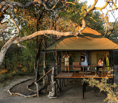 The front view of the tented camp at Bomani Lodge