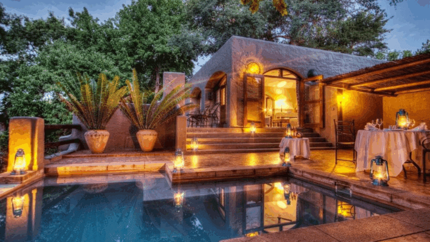 Early evening by the pool, the perfect setting for a honeymoon dinner