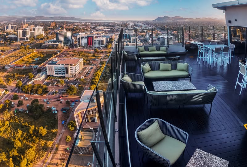 aerial view Gaborone CBD from the terrace of room 52 in the central business district , Botswana modern  developments