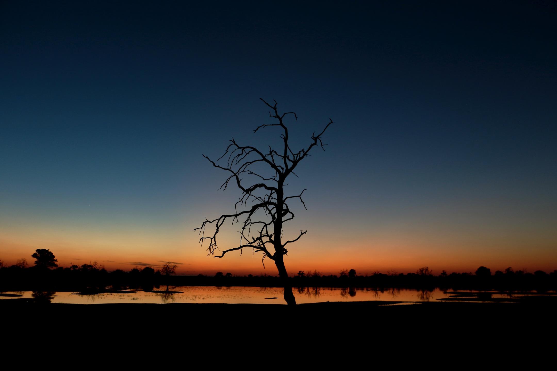 Sunset over Nogatsaa Pans Botswana